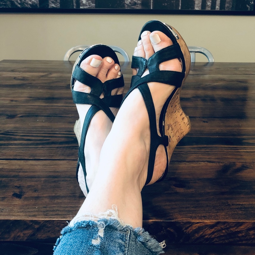 J Lo black strappy wedge heel sandals